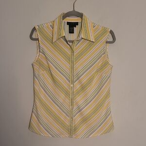 Ninety Striped Yellow and Green Sleeveless Button Up Top Sz S VTG Y2K